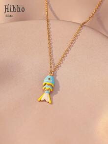 Hihho 1件装时尚海洋主题吊坠项链，青春百搭，适合日常佩戴，沙滩风饰品，4种款式可选 - 金黃色 - 查看 10