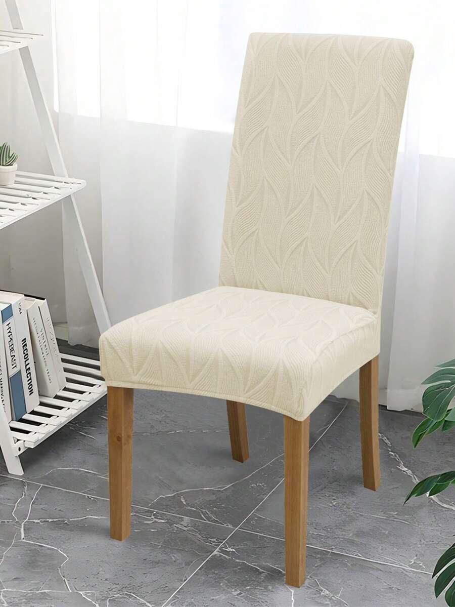 1件/4件/6件装纯色提花椅套，可拆卸弹力餐椅套，适用于餐厅、客厅、家居装饰 - 米白 - 查看 1