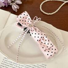 Girly Polka Dot Bow Banana Clip Elegant Half-Up Hair Vertical Clip New Sweet Hair Clip Simple Hair Accessory - 粉紅波點蝴蝶結 - 查看 7