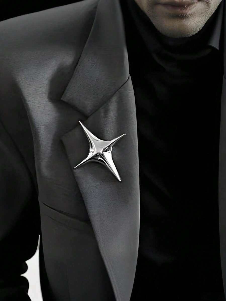 2026新款奢华金属十字星胸针，独特设计，女士翻领别针 - 彩色 - 查看 1