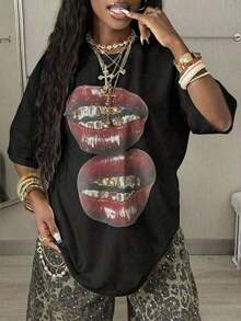 2026 Summer Tops2026 Summer ShirtCoolane Women's Summer Concert Streetwear Vintage Casual Y2K Hippie Old Money Comfortable Lips Graphics Oversized White TeesLoose And Comfortabletops De MujerLoose And Comfortableropa De Verano Mujer Camisetas Para Mujer Playeras De Mujer Von Dutch Clothes Women - Nhiều màu - Xem 4