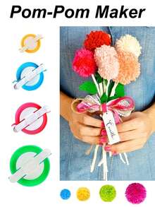 4 Sizes Pom Pom Maker, Pom Pom Making Tools, Knitting Yarn Pom Pom Crafting Tool Set, Pom Pom Bouquet Making Supplies, Handcraft Accessories - Multicolor - View 2