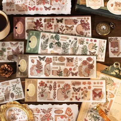 6 Sheets/Bag Stickers, Forest Old Notes Series, Vintage Plant And Flower Themed Stickers, Scrapbook And Notebook Accessories, Used For Decorating Cards, Photo Frames, Computers, Phone Cases, Water Cups, Junk Magazines, Pencil Cases, Suitcases, Desktop Decorative Stickers, Back-To-School Season Stickers, School Supplies Funny Stickers Kindle Scrapbook Supplies Laptop Sticker