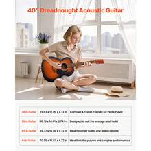 Dreadnought Akustik Gitarre, 1016 mm, Akustische Gitarre Set mit Gigbag, Stimmgerät, Gurt, Stahlsaiten, Plektren, Kapodaster, Palisandergriffbrett, für Erwachsene, Sunburst - 1016 mm - Übersicht 3