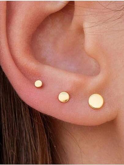 3 pares de pendientes de oro de 14k, pendientes de acero inoxidable antialérgicos para mujeres, exquisitos pendientes de cartílago con pantalla, joyas de moda multicapa con perforaciones redondas, adecuados para mujeres