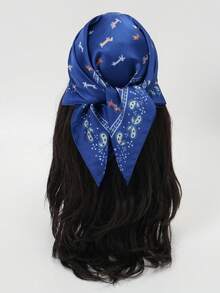 1条极简卡通动物印花方巾，女士领巾 - 彩色 - 查看 1