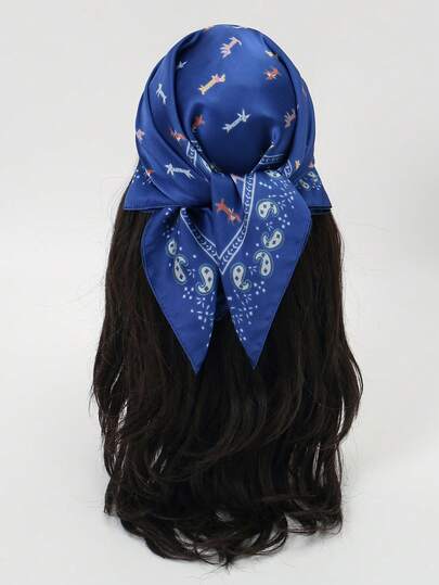 1条极简卡通动物印花方巾，女士领巾