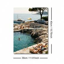 1pc Framed/Unframed Summer Coastal Ocean Luxury Canvas Poster Mediterranean Travel Landscape Old Money Aesthetic Wall Art Print Vintage Beach House Decor Painting For Drom,Living Room,Bedroom,Modern Home Decoration - Poster - View 10
