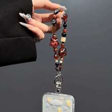 1 Piece Amber Vintage Leopard Print Beaded Bracelet, Beaded Hand Chain, Short Wrist Strap, Phone Case And Bag Accessory - Màu tím - Xem 8