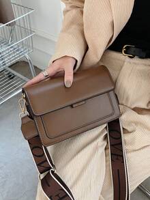 Fashionable Minimalist Flap Shoulder Strap Crossbody Bag - Coffee - View 5