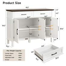ONBRILL Storage Buffet Cabinet, 48" Farmhouse Sideboard Cabinet With Two Drawers And Three Doors, Wood Coffee Bar Cabinet With Adaptable Shelves, Kitchen, Living Room, And Entryway Storage Cabinet - White Brown 48 inch - 查看 3
