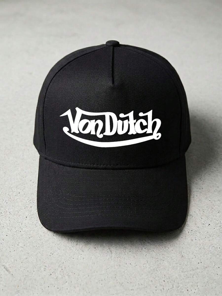 1pcs VonDutch Printed Baseball Cap, Classic Casual Retro Y2K Unisex Baseball Cap, Adjustable Size, Lightweight And Sun Protection, Suitable For Outdoor Sports, Daily Parties, And Vacations, The - Black - View 1