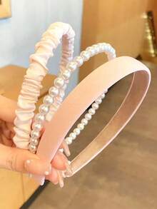 6pcs/Set Women's Fashion Minimalist Fabric Faux Pearl Headbands Hair Accessories Hairband Hair Band Hair Hoop - Orange - View 3