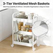 Luminpool 1pc Durable Small Carbon Steel Trolley Storage Rack, Bedroom Storage Rack, Movable Storage Rack For Home Kitchen, Multi-Layer Organizing Rack, Suitable For All Seasons. Suitable For Home Use, Office, Factory Small Accessory Transportation Movable Trolley, Standing Shelf - 3-tier White - View 5