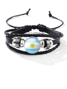 1pc Men's Fashion World Cup National Flag Beaded Adjustable PU Leather Bracelet - Brazil - View 12