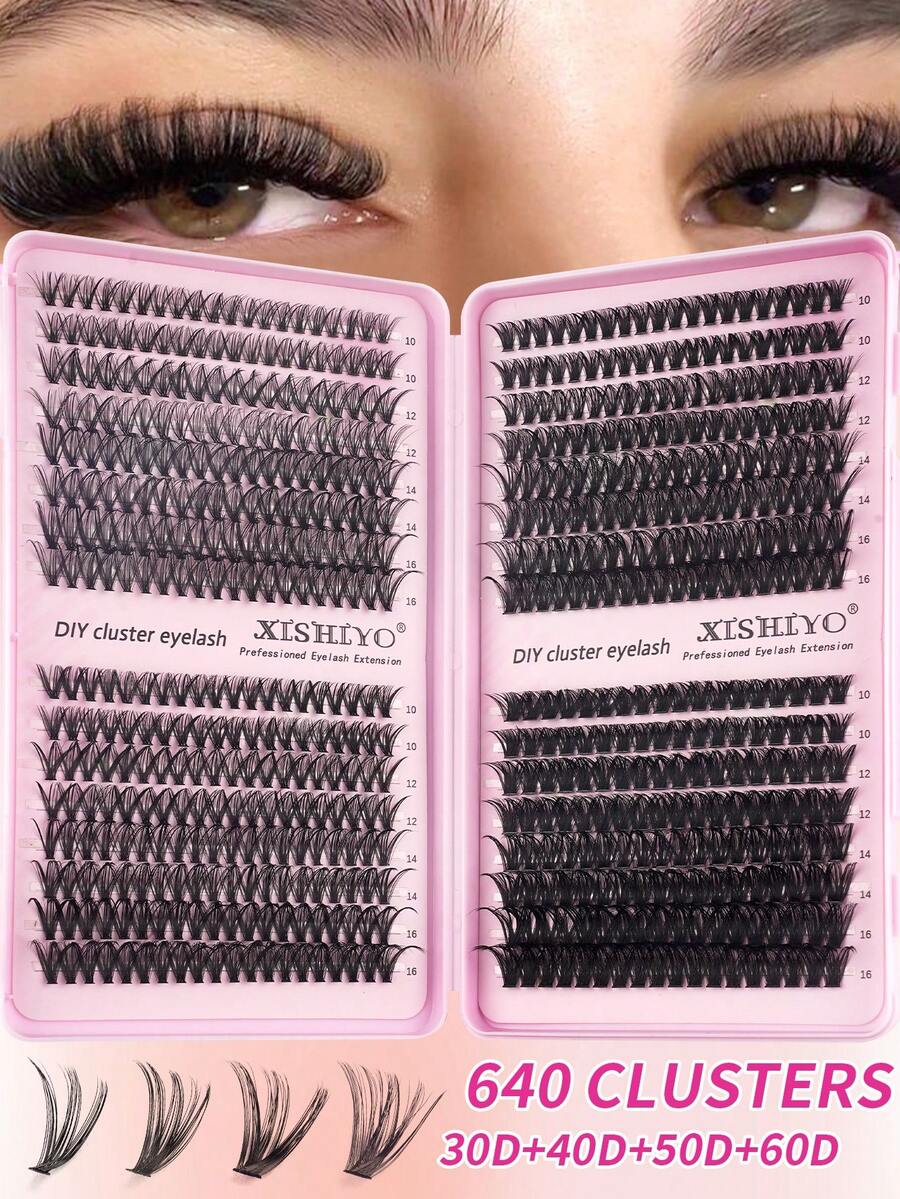 640片D型卷翘合成假睫毛套装，包含10D+20D+30D+40D/30D+40D+50D+60D/50D+60D+80D+100D/- 手工制作，高品质D型卷翘合成假睫毛，自然卷翘，可定制睫毛套装 - 可重复使用，轻便易用，适用于睫毛嫁接，打造自然美睫，大号睫毛嫁接，睫毛套装
