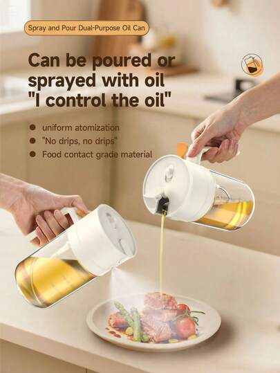 Bình xịt và phân phối dầu 2 trong 1, dụng cụ kiểm soát dầu nhà bếp với nắp tự động đóng/mở bằng trọng lực, chống rò rỉ và không nhỏ giọt, phun sương mịn với độ chính xác 0,2g, vòi phun góc rộng hoạt động ngay cả sau khi đông đá, lý tưởng cho nồi chiên không dầu, trộn salad, nướng và nhiều hơn nữa, chất liệu chống bụi và không để lại cặn dầu.