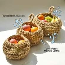 Bohemian Handmade Woven Hanging Basket Set, Rustic Art Style, Thick Material, Strong Load-Bearing Capacity, Multi-Functional Wall-Mounted Design, Can Be Used As Mesh Storage Basket, Fruit And Vegetable Storage Basket, Suitable For Kitchen Storage, Room Decoration, Living Room Storage, Wall Decoration - Multicolor - View 3