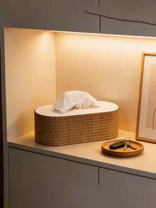 1pc Oval Tissue Box, Luxury Minimalist Household Tissue Holder, Multi-Functional Modern Desktop Decor For Living Room - Multicolor - View 4