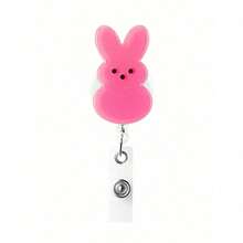 1pc Acrylic Easter Bunny Badge Reel, Retractable PMMA Nurse ID Badge Holder With Alligator Clip, Cute Holiday Badge Reel Suitable For Nurses And Office Use - 粉紅色 - 查看 1