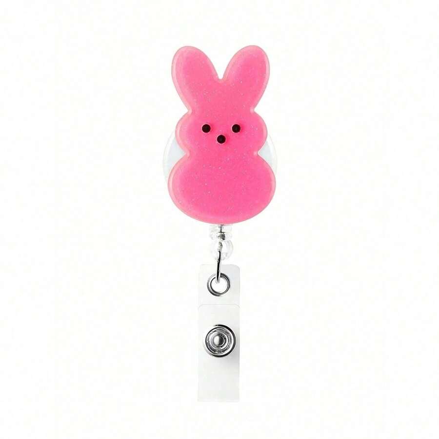 1pc Acrylic Easter Bunny Badge Reel, Retractable PMMA Nurse ID Badge Holder With Alligator Clip, Cute Holiday Badge Reel Suitable For Nurses And Office Use - 粉紅色 - 查看 1