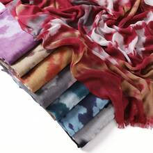1pc New Linen Gradient Blue Scarf, Vintage Versatile Printed Long Pleated Scarf For Women, Autumn/Winter - Multicolor - View 6