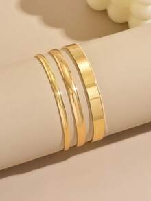 Bộ 3 vòng tay nhiều lớp, kiểu dáng phóng khoáng, trơn bóng dành cho nữ. - Vàng - Xem 4