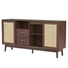 Sideboard With 3 Sliding Doors Made Of Genuine Rattan And 2 Drawers, 155x38x80 Cm, Breathable, Stable And Versatile. - Brown - View 7