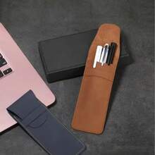 Estuche para bolígrafos de cuero PU esmerilado vintage, funda protectora de alta gama para bolígrafos de tinta, estuche de gran capacidad para dos bolígrafos. - borgoña - Ver 4