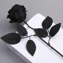 12 Peças Buquê de Rosas Artificiais Pretas, Flores de Rosas Falsas Realistas, Buquê de Rosas Sintéticas de Haste Longa, Adequado para Dia dos Namorados, Casamento, Decoração Doméstica, Centro de Mesa para Festa - Preto - Visão 4