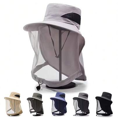 防蚊帽、男士钓鱼帽、面罩、防晒、透气网眼面罩、夜钓帽、防虫帽、女士防蜂帽、儿童夏季新款防晒帽、渔夫帽、户外时尚男士遮阳帽