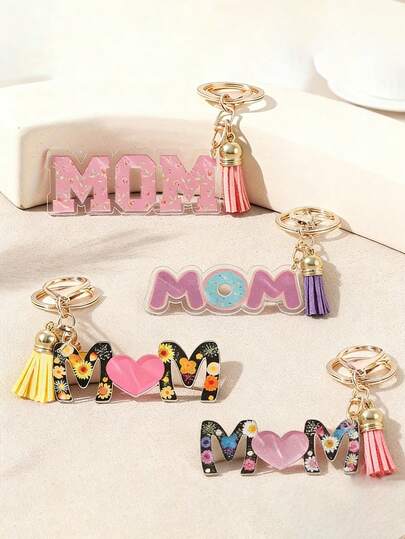 Mother's Day Keychain, Gift For Mom, Made Of Zinc Alloy And Acrylic Pendant With "Mom" Text, Beautiful Gift For Mother's Day