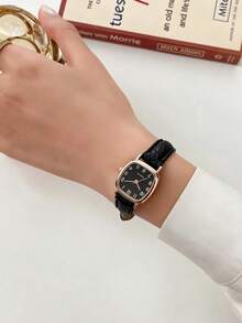 1 chiếc đồng hồ thạch anh thời trang nữ đa năng tối giản - màu đen - Xem 2