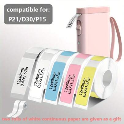 12มม. X 40มม. (0.47" X 1.57") เทปฉลากรีฟิล, เทปฉลากสำนักงานมาตรฐานสำหรับรุ่น P15/D30, 160 ฉลากต่อม้วน, ตัวเลือกหลายสี, เหมาะสำหรับของขวัญและการ์ดอวยพรวันหยุด