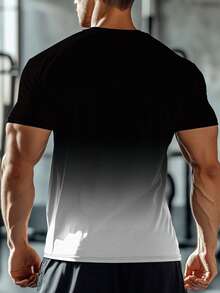 Men's Fashion Round Neck Short Sleeve Sports T-Shirt, Versatile & Comfortable, Gradient Pattern Activewear, Spring/Summer - Multicolor - View 3