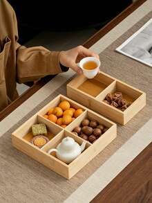 1 Set Wooden Tray With Compartments, Snack Box, Snacks, Cookies, Outdoor, Wooden Tray - Apricot - View 5