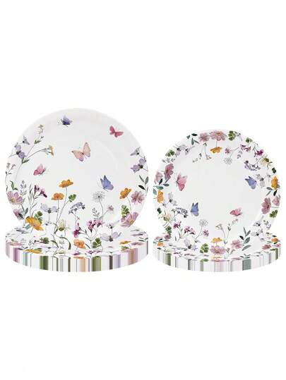 10 piezas/20 piezas/50 piezas Suministros para fiesta de flores silvestres Platos de papel con flores silvestres y mariposas Platos de postre Platos de cena para fiesta de cumpleaños de primavera, baby shower, boda, fiesta de té Decoraciones