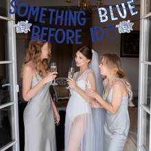 1 Set Blue Theme Bridal Shower Hanging Paper Banner With Flower & Diamond Decor, Engagement Party Decorations - View 2