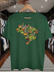 Stylish Unisex T-Shirt Supporting The Brazilian National Football Team, Short Sleeve, Men's And Women's, 100% Cotton, Casual, Crew Neck - 綠色 - 查看 1