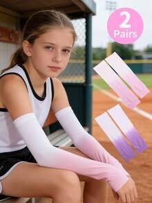 2 Pairs Kids' Ice Silk Gradient UV Protection Arm Sleeves, Suitable For Outdoor Sports And Cycling - 2Pairs - View 3