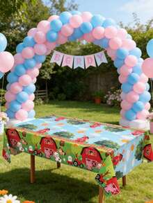 Toalha de mesa descartável vermelha com estampa de animais de fazenda (1 unidade), ideal para festas de aniversário, festas de primavera, chá de bebê, primeiro aniversário, revelação de gênero, decoração de festa de recém-nascido, decoração de chá de bebê, decoração com animais de fazenda vermelhos, decoração de quarto de bebê, decoração de casa e decoração de primavera. - Animais vermelhos da fazenda - Ver 3