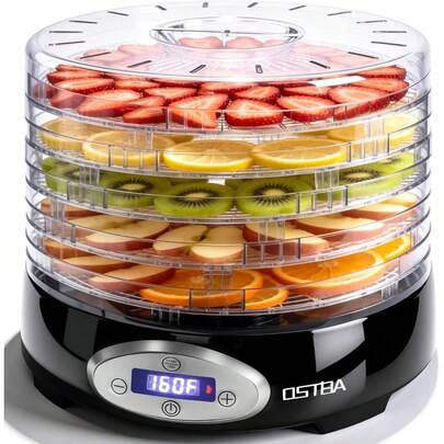 YASHE 201 Stainless Steel  Food Dehydrator, 5 Food Dehydrator 12.2" Trays, Adjustable Temp 95–160℉, 48H Timer, 420W Food Dryer, Recipe For Fruits, Veggies, Jerky, Herbs, Home Use