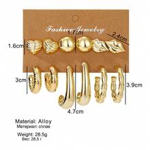 VKME Set de 6/12 pares de aretes de bambú con diseño geométrico C de material de cumplimiento de lujo ligero - XH92825903-04 - Ver 10