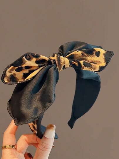 1 pièce Serre-tête à nœud imprimé léopard, nouvelle version coréenne élégante avec large bandeau, accessoire cheveux à la mode et polyvalent avec couronne haute