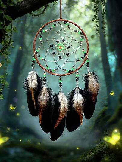 1 chiếc Vòng bắt giấc mơ treo tường hình cây sự sống màu ngọc lam mộng mơ với lông vũ nhiều màu sắc, trang trí phòng ngủ, phong cách Boho lãng mạn, trang trí nhà cửa, trang trí phòng, trang trí tường, quà sinh nhật/tốt nghiệp