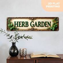 2D平面金属香草花园标牌，1件装 - 大型复古绿色香草植物墙饰，带香草名称（英文） - 农舍、咖啡馆、酒吧、家居装饰 - 牌匾，适合送给香草爱好者的礼物（16英寸 x 4英寸/40 x 10厘米），2D平面 - A - 查看 1