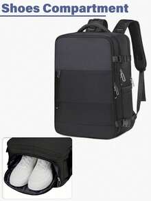 1 Piece Of Large-Capacity Backpack With Shoe Compartment, Casual Backpack With Charging Port, Portable Laptop Backpack For Hiking, Trekking, Outdoor Activities, Sports, Ideal For Students And Vacations. - 黑色 - 查看 5