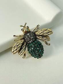 1pc Bee Rhinestone Brooch, Suitable For Women's Daily And Festival Wear - Green - View 3