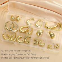10 Pairs Chunky Gold Earrings Women, Statement Hoops Earring Multipack, Gold Chunky Hoop Earrings Jewelry - C15Pairs Gold - View 11