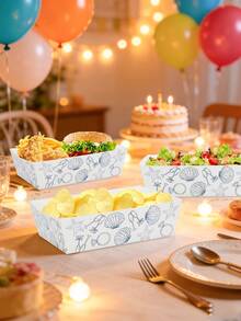 6个/12个/24个装沙滩主题一次性纸质零食托盘，印有海星、贝壳、钻戒和香槟酒杯图案，非常适合在沙滩婚礼、新娘送礼会、订婚派对和海滨聚会上盛放爆米花、薯片和零食。 - 船盒 - 查看 4